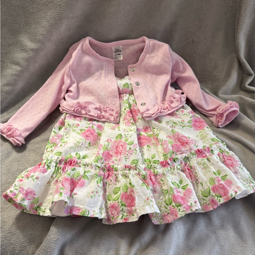 Baby Essentials Pink Floral Dress with Cardigan